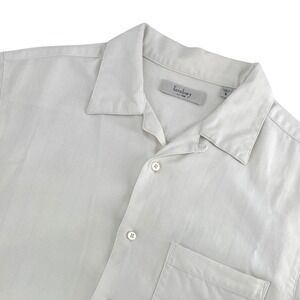Turnbury Button Down Shirt Mens Small Ivory Tonal Stripe Cotton Tencel Resort